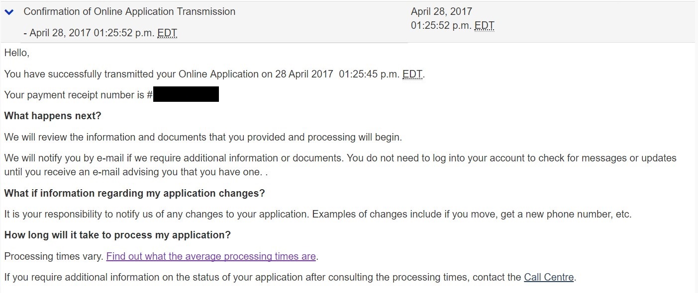 001 - Confirmation of Online Application Transmission